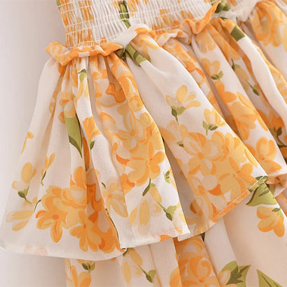 Women Cake Skirts jupe Summer Orange Flower Elastic Waist Ruched Package Hips Wood ears Ruffles Hem Mini Skirt