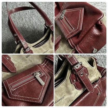 Women's Fashion PU Leather Shoulder Bag Large Capacity Crossed Color Cowboy Backpack Multifunctional Underarm Bag Casual Outing