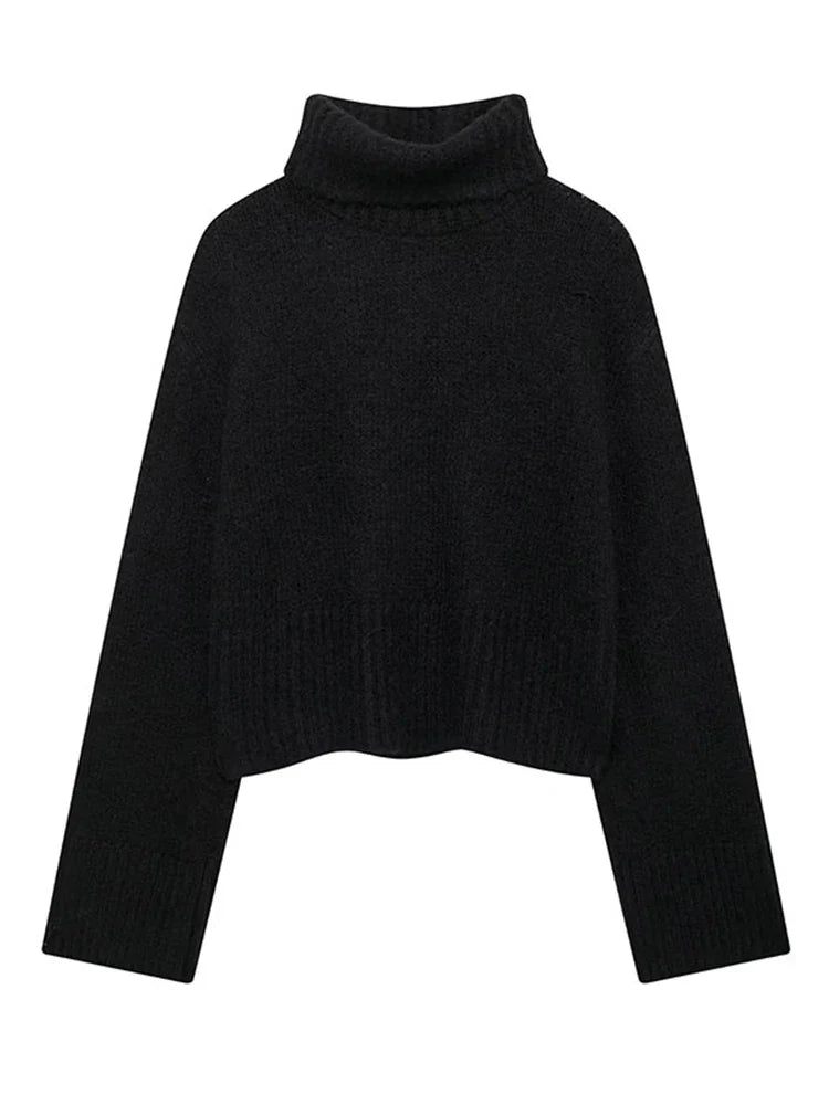 Cropped Pullovers Women Sweater Knit Loose Turtleneck Long Sleeve Female Knitted Top Autumn Winter Fashion Lady Outwear