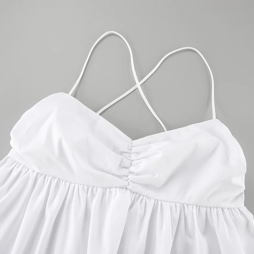 Spring and summer casual white versatile sexy suspender V-neck fashionable dress slim commuting short skirt for women