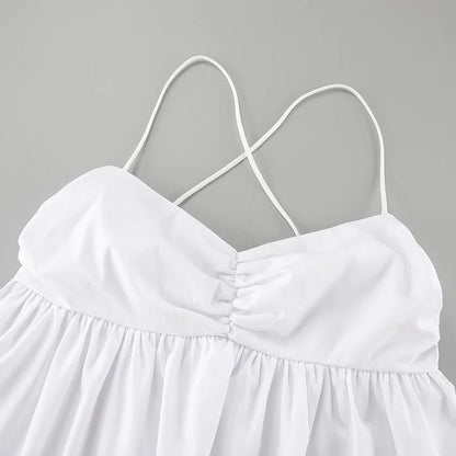 Spring and summer casual white versatile sexy suspender V-neck fashionable dress slim commuting short skirt for women