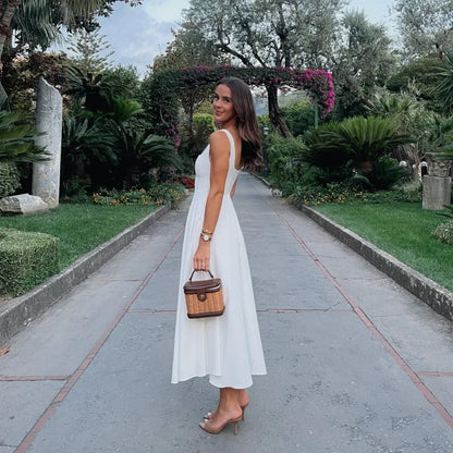 Square Neck Sleeveless A Line Fit and Flare Midi Dress