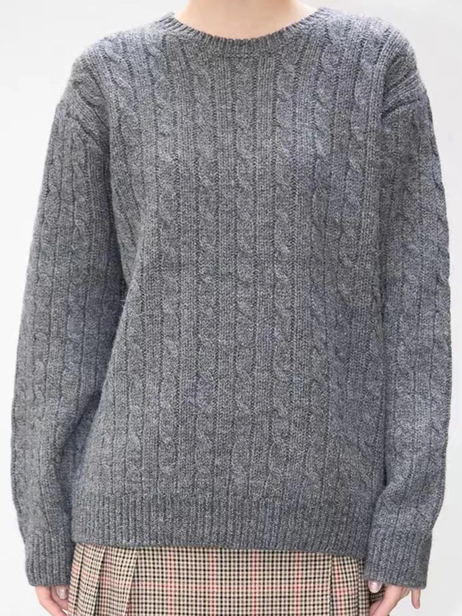 Vintage Loose Solid Sweater Women Autumn Thick Warm Cotton Preppy Style Streetwear Long Sleeve Pullover Top Harajuku Y2K Jumpers