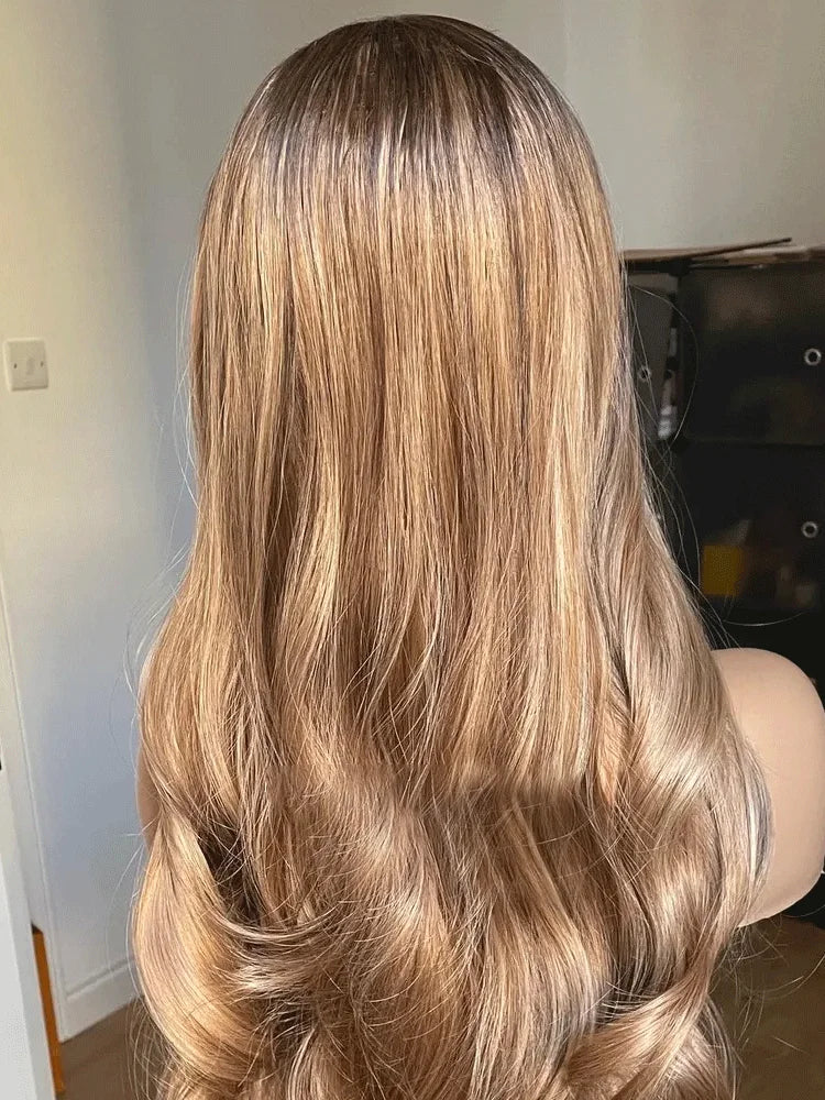 Honey Blonde Lace Front Wig Heat Resistant Premium Synthetic Lace Front Wig Brown Blonde Mix Wig For Woman Long Wavy