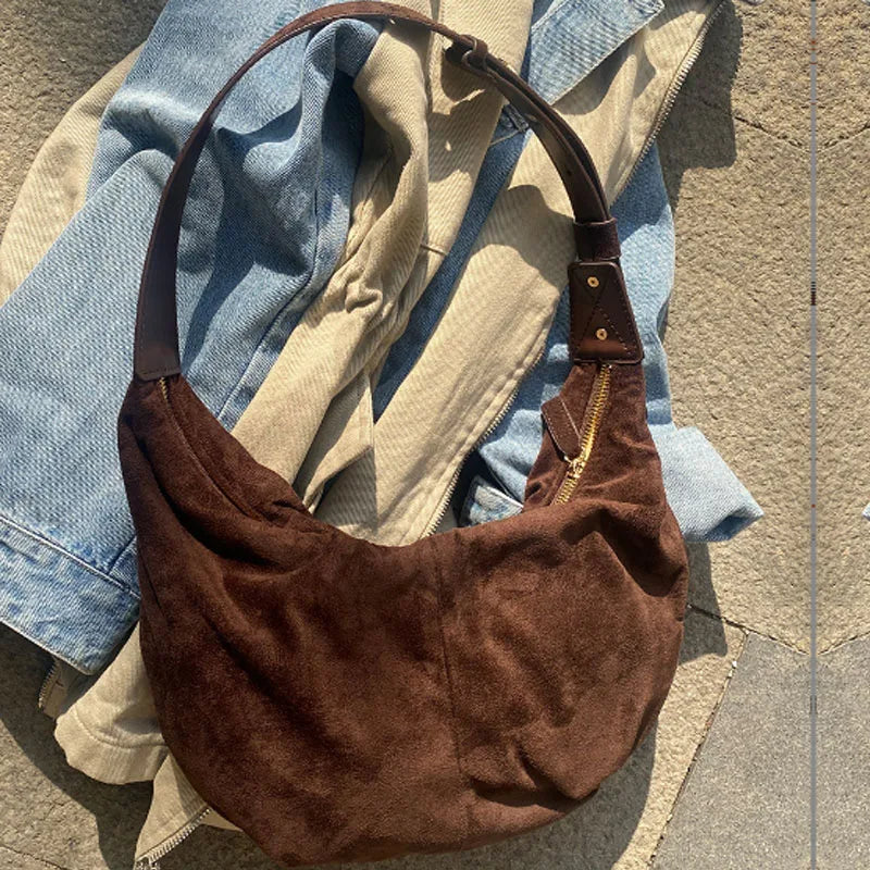 Large capacity design women bag new retro frosted velvet hobos bag armpit bag single shoulder crossbody bag