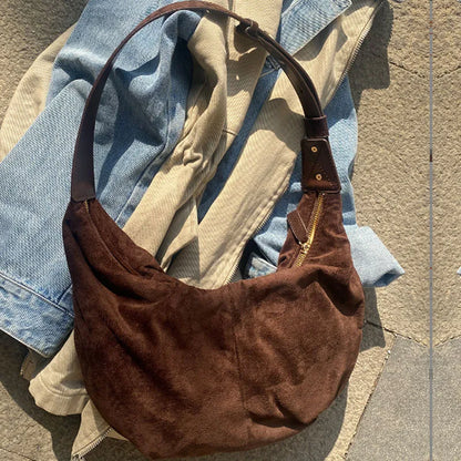 Large capacity design women bag new retro frosted velvet hobos bag armpit bag single shoulder crossbody bag