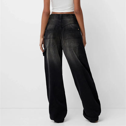 Womens Jeans High Waisted Straight Wide Leg Baggy Jeans Y2k Boyfriend Vintage Washed Loose Denim Pants Cyber Grunge Streetwear