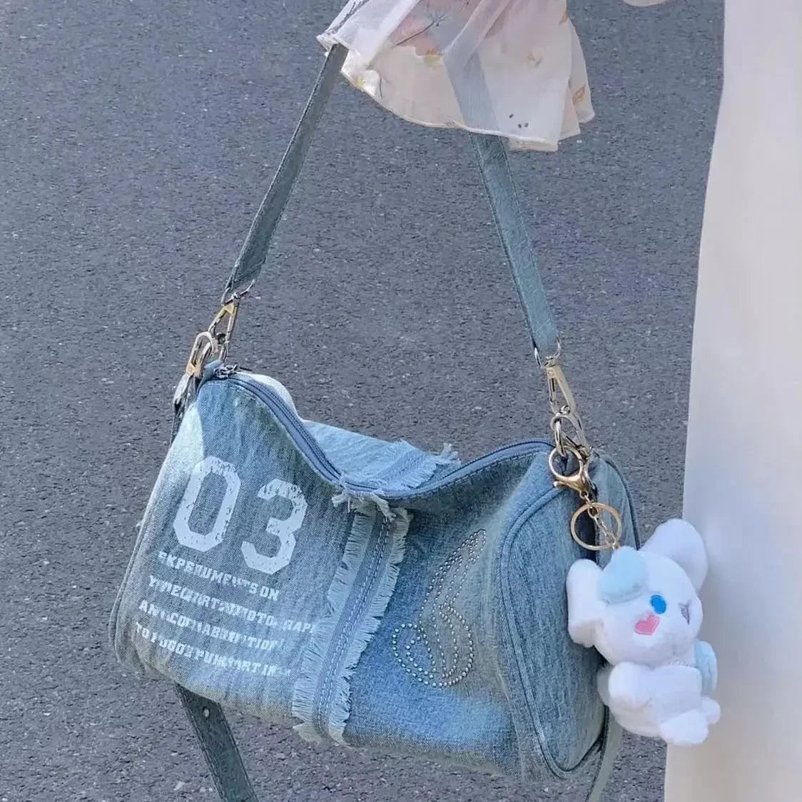 Retro Denim Shoulder Bag New Versatile Boston Crossbody Bag Causal Fashion Korean Women Bags