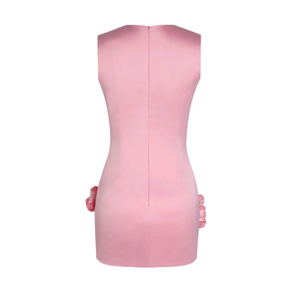 Crew Neck Sleeveless 3D Applique Bodycon Mini Dress