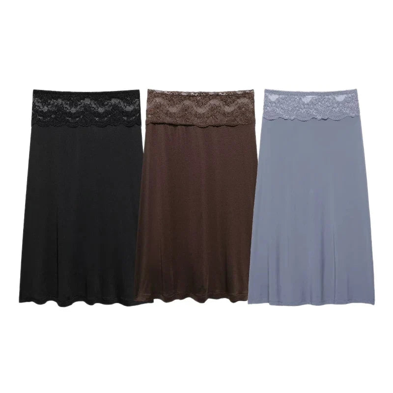 Lace Splicing Mid-Length Skirt Women High-Waisted Fluid Stylish Casual Commuter Skirt Spring Summer New Street Skirt