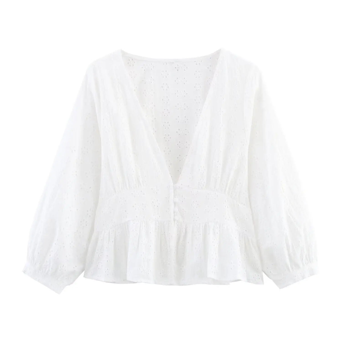 Women's commuting summer new fashion ethnic style hollow embroidery casual long-sleeved short shirt