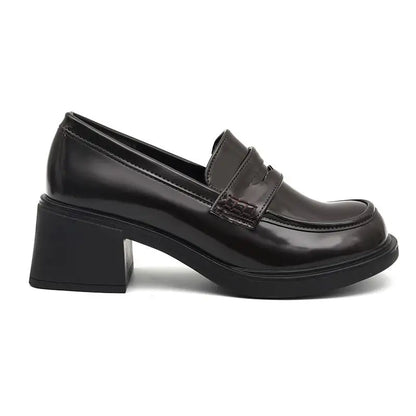 High-heel Patent Pu Leather Jk Uniform Shoes College Style Kawaii Women Loafers Sweet Girls Student Casual Fashion Shoes