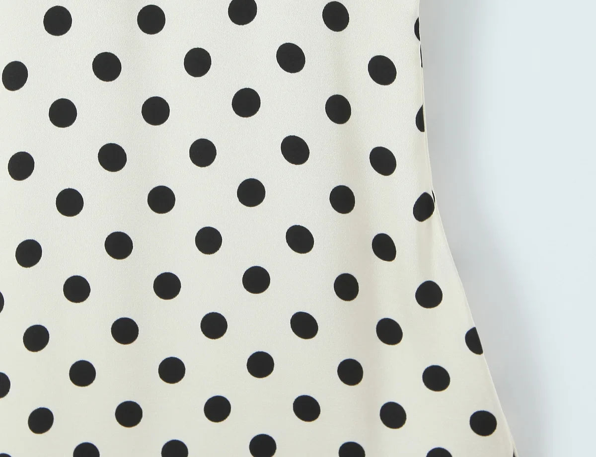 Elegant Girls Short Sleeve V Neck Lace Trim Polka Dot Summer Dress Sexy Backless A-line Midi Holiday Female Vestidos