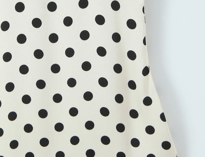 Elegant Girls Short Sleeve V Neck Lace Trim Polka Dot Summer Dress Sexy Backless A-line Midi Holiday Female Vestidos
