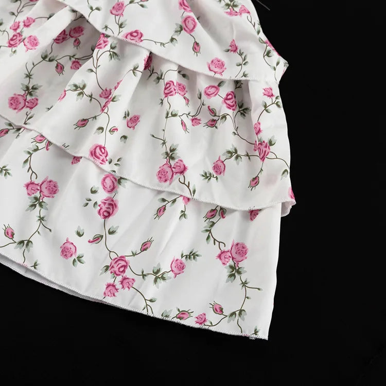 V Neck Short Sleeve Lace Up Summer Short Dresses Women Casual Vacation Mini Print Dresses A Line Corset Cake Layered Dress