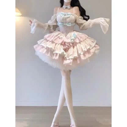 Sweet Girl First Milk Puffy Cake Dress Waist-Tight Fairy
