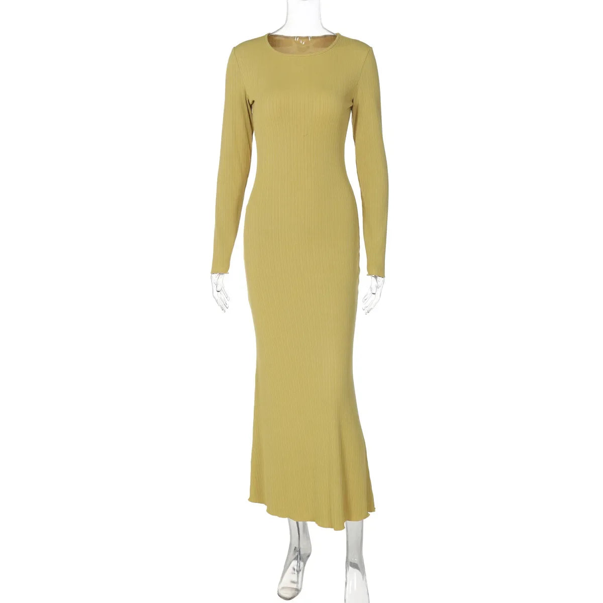 Rib Knit Crew Neck Long Sleeve Bodycon Maxi Dress