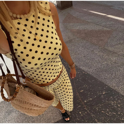 Polka Dot Open Back Sleeveless Top & Capri Pants Set High Waist Summer Fashion Retro Women Streetwear Casual Co-Ord Set