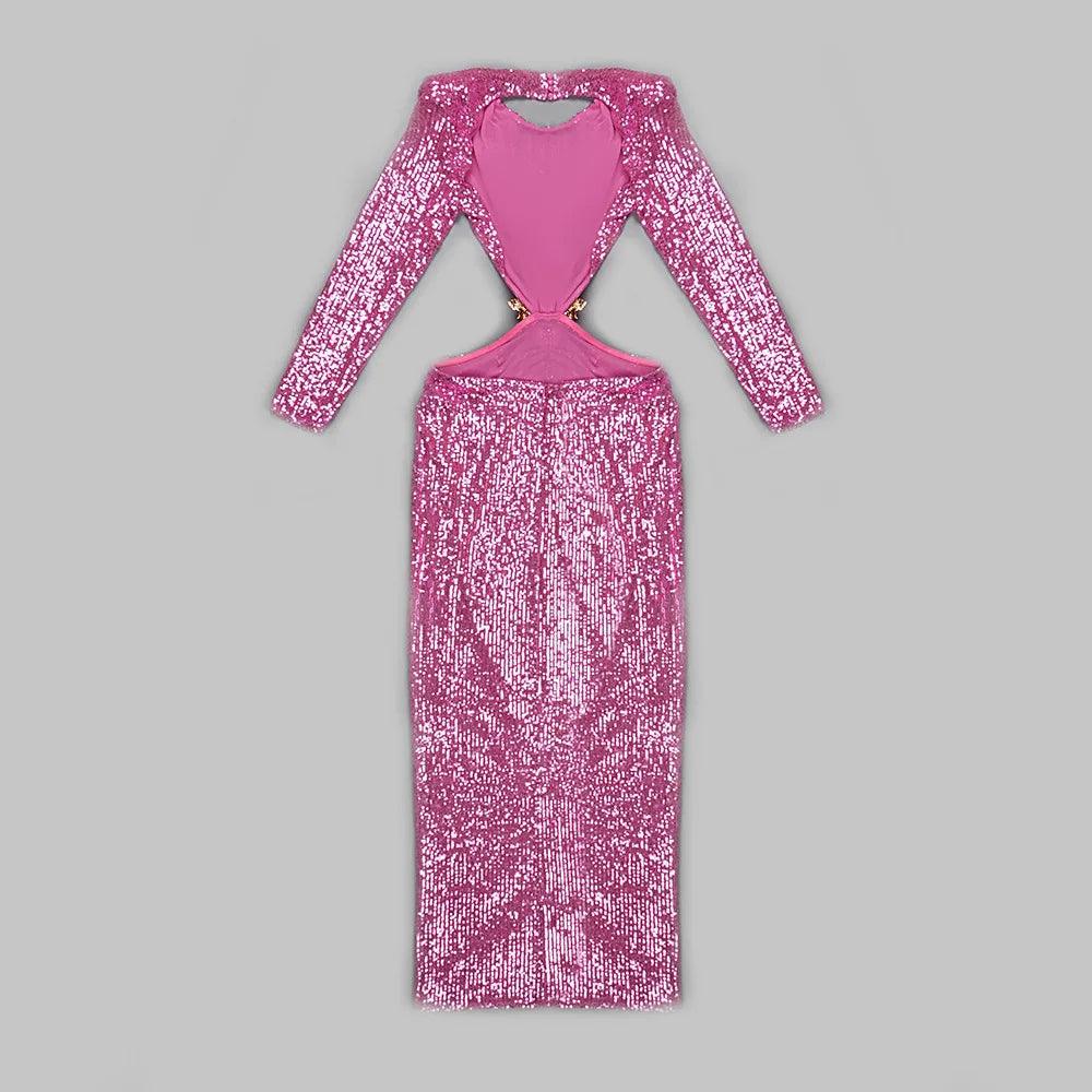 Long Sleeve Cutout Sequin Maxi Dress