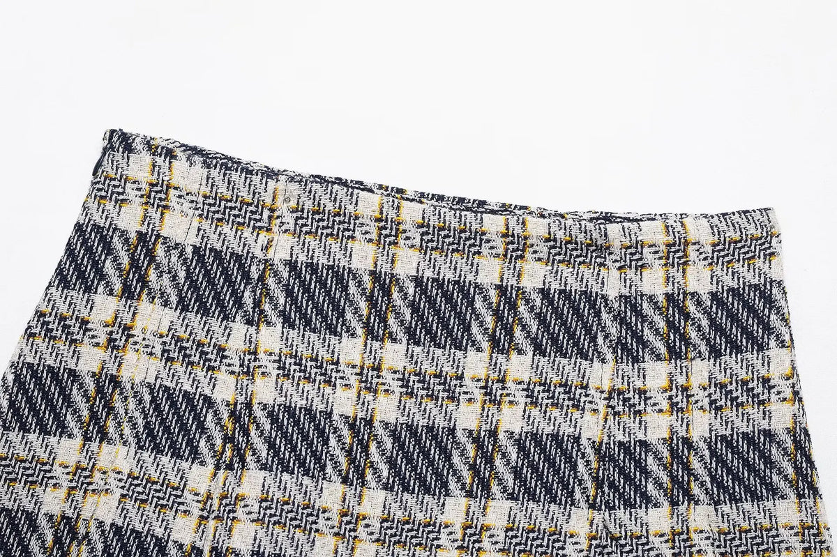 Women Retro Plaid Pleated Culottes Sets Lady Casual Sleeveless Single Breasted Slim Short Vest Suit 2026 Daily Commute Outfits