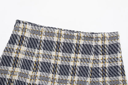 Women Retro Plaid Pleated Culottes Sets Lady Casual Sleeveless Single Breasted Slim Short Vest Suit 2026 Daily Commute Outfits