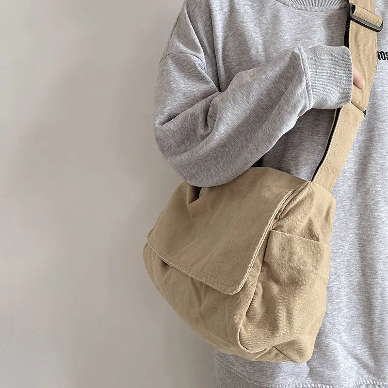 Canvas Bag for Female College Students Class Crossbody Postman Large Capacity Fashion Shoulder Bags