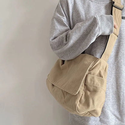 Canvas Bag for Female College Students Class Crossbody Postman Large Capacity Fashion Shoulder Bags