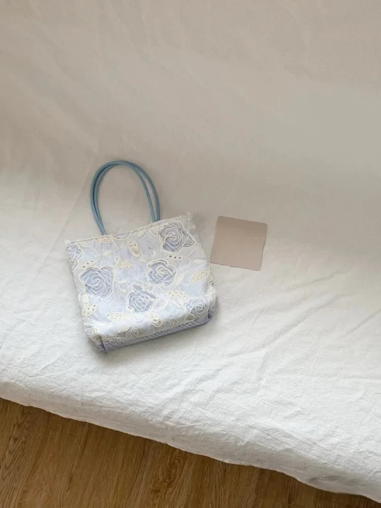 Rose Flower Lace Hand-held Small Handbag New Versatile Girl Crossbody Commuting Shoulder Bags