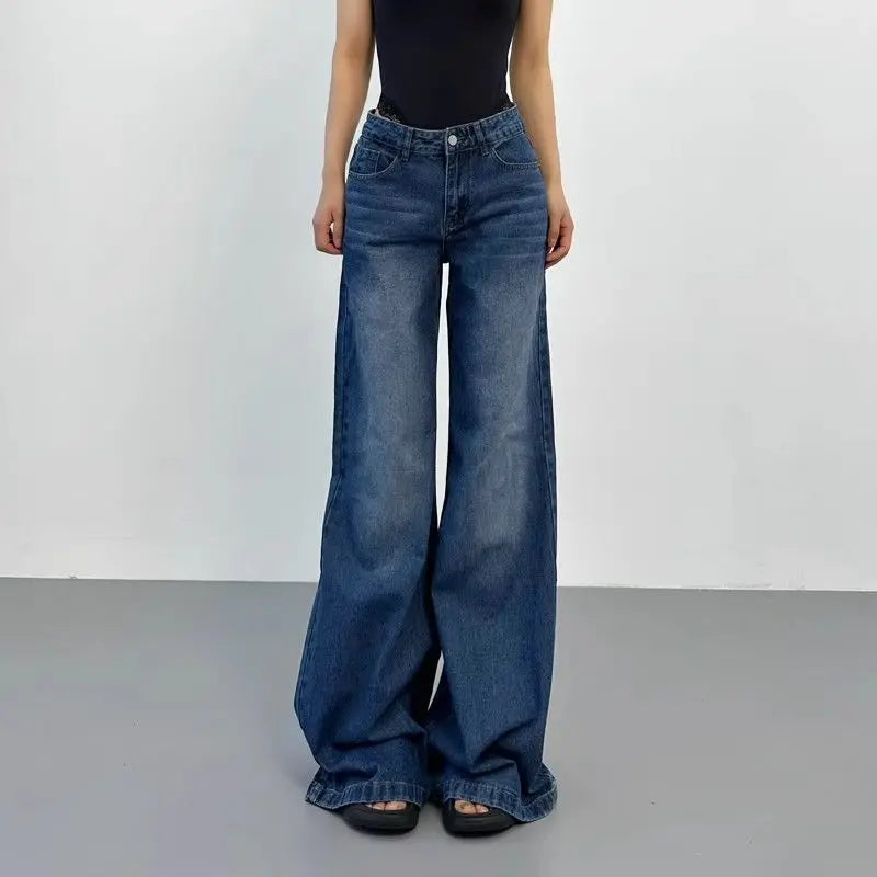 Retro American plus straight leg women jeans washed and versatile Gothic Harajuku loose fit high waisted casual jeans y2k pants