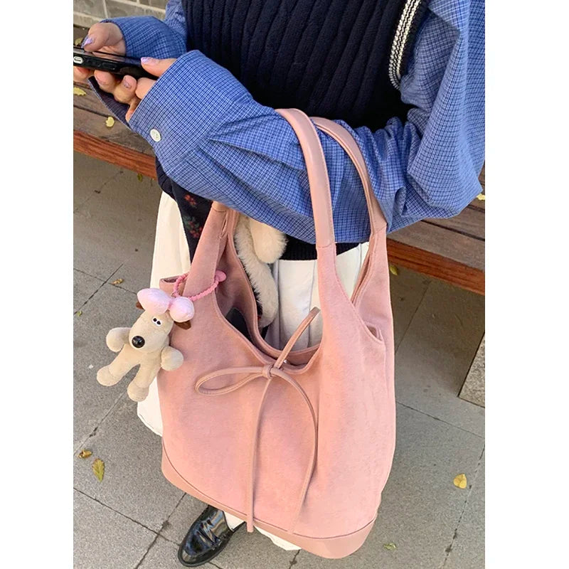 Faux Suede Hand-held Bag for Women New Korean Tote Casual Large Capacity Underarm Bags