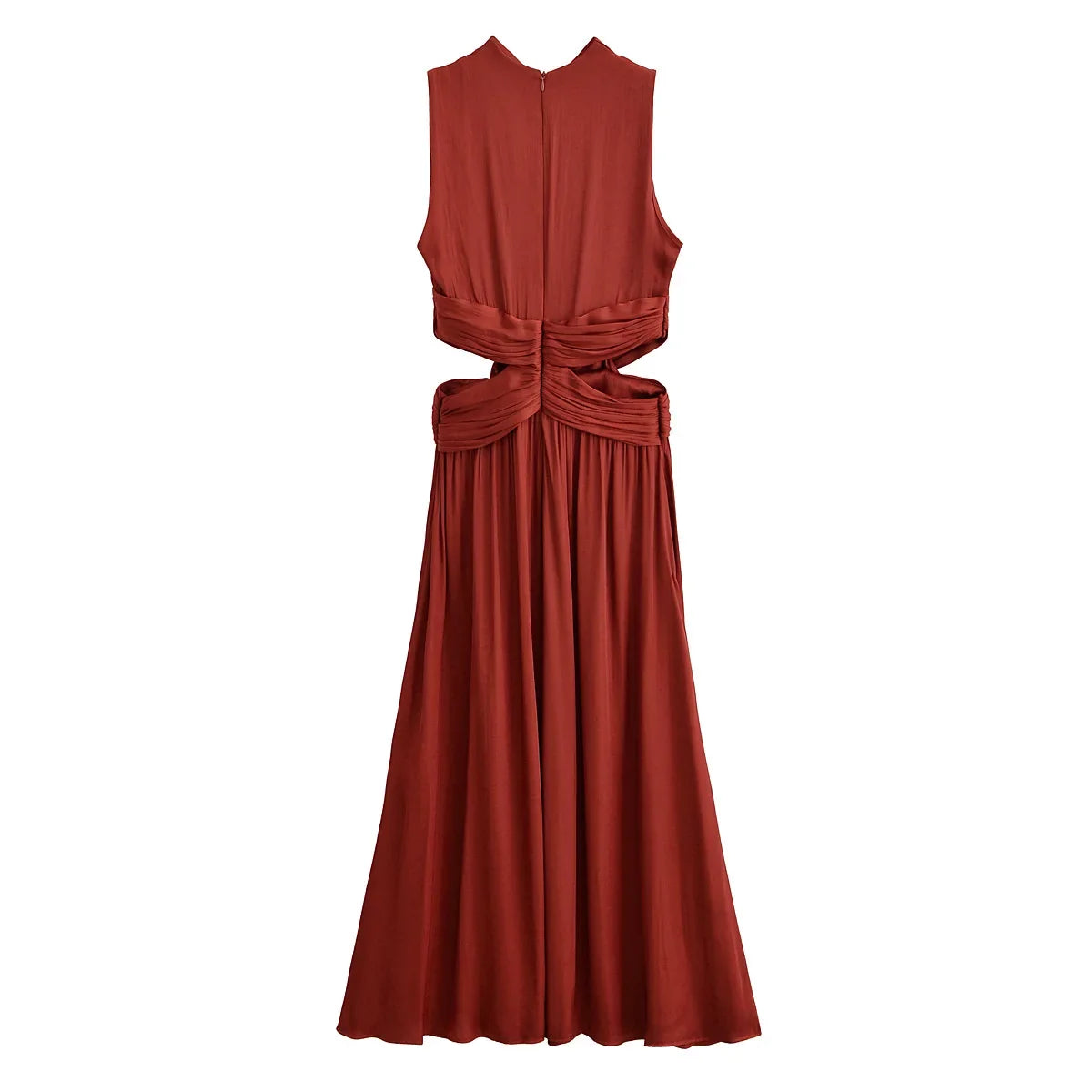 Summer new women's fashion versatile high-end simple round neck sleeveless party silk textured mid-length dress