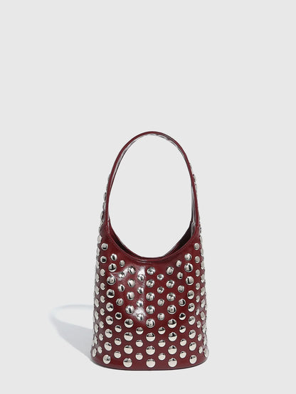 New Rivet Bucket Bag Motorcycle Texture Trend Handbag Highlights Unique Personality Tortoise Shell Sequins Soft Ladies Bag