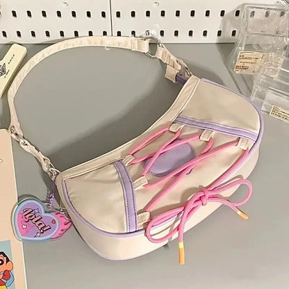 Drawstring New Underarm Bag Ins Japanese Sweet Cute Style One Shoulder Small Body Bag Purses and Handbags