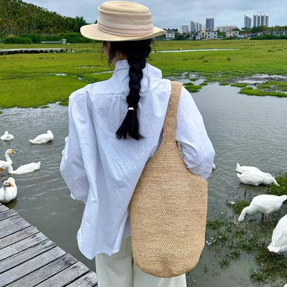 Lafite Grass Large Capacity Shoulder New Water Bucket Straw Woven Holiday Style Beach Versatile Women's Bag