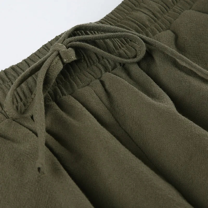 Summer Cotton Linen Short 2 Piece Sets for Women Sexy Spaghetti Strap Tops and Drawstring Short Sets Female Casual Matching Sets