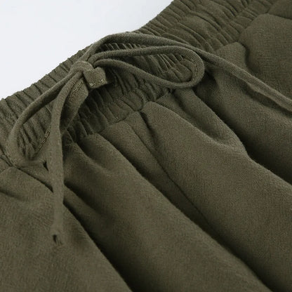 Summer Cotton Linen Short 2 Piece Sets for Women Sexy Spaghetti Strap Tops and Drawstring Short Sets Female Casual Matching Sets