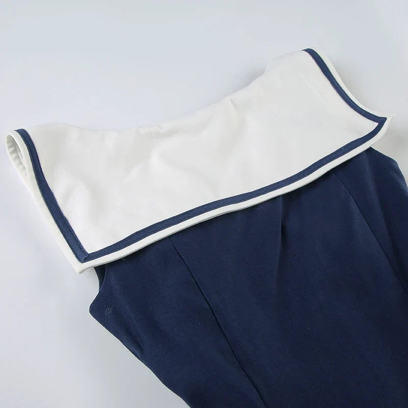 Sailor Collar Single-breasted A-Line Top Preppy Style Women's Pleated Sleeveless Tops Barbiecore Sleeveless T-shirt Y2K