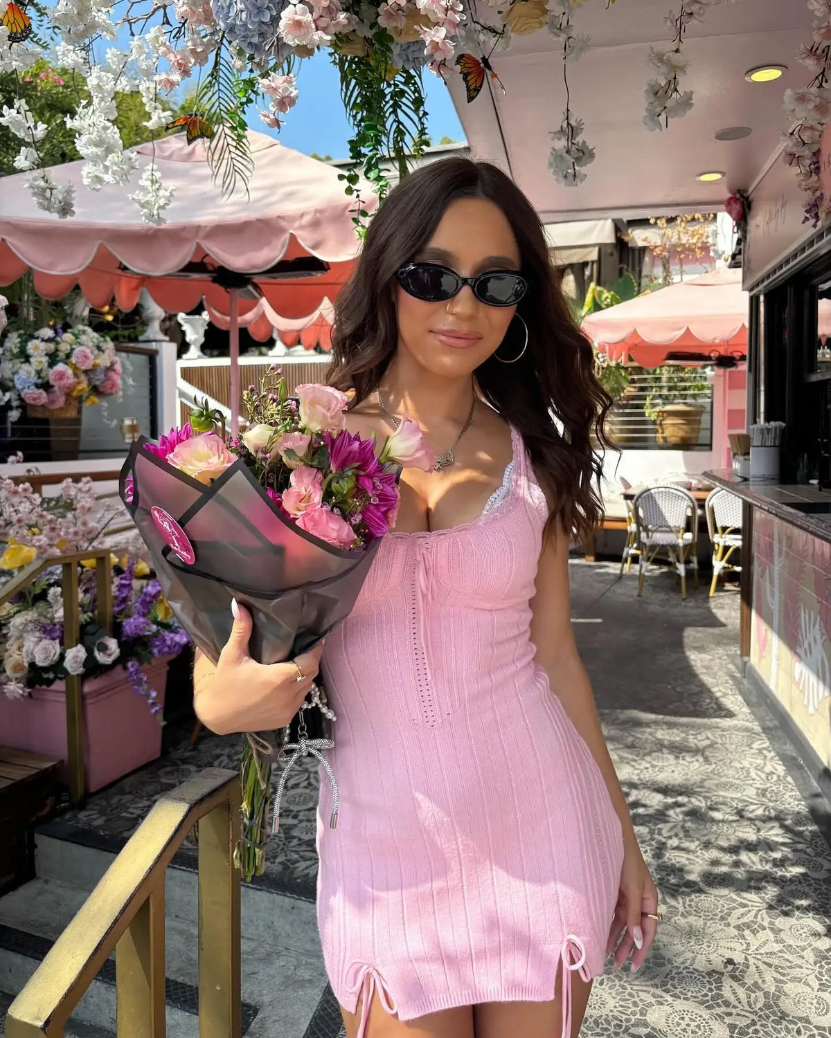 New Pink White Lace Patchwork Short Dress For Women's Clothing Ruffle Square Collar Vacation Beach Summer Knit Slip Dress