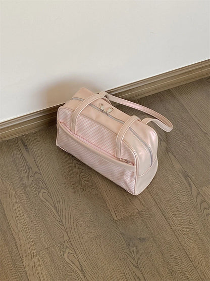 Sweet Girl Japanese Original Pink Plaid Small Capacity Transparent Pain Bag Baby Bag Two-dimensional Student Shoulder Bags