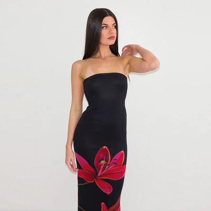 Lily Floral Print Strapless Bodycon Maxi Dress