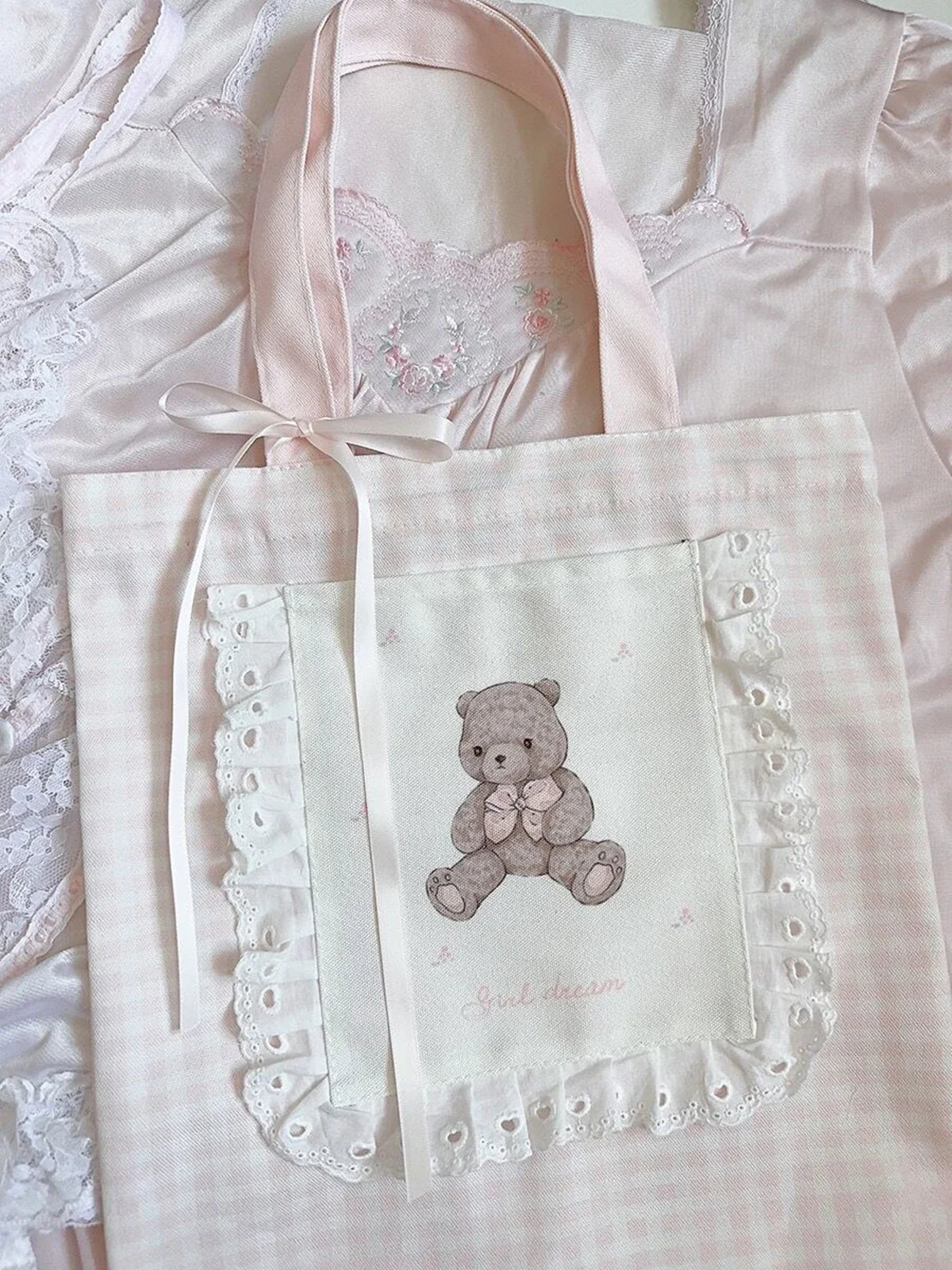 Pink Bear Shoulder Bag for Women, Large Capacity, Casual Totes, Ladies Cute Canvas Bags, Bucket Handbag, New, 2024