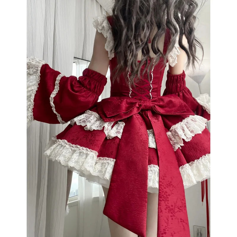 Japan Lolita Vintage Medieval Gothic Dress Cotton Lace Women Summer Princess Cosplay Costume Palace Ball Gown Short Party Dress