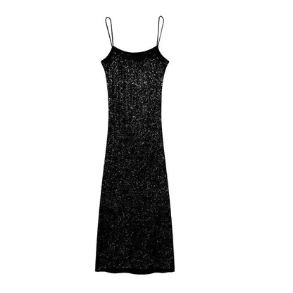Women's Sexy Shiny Sequined Maxi Dress New Summer High-end Backless Dress Dinner Holiday Beach Party Dress