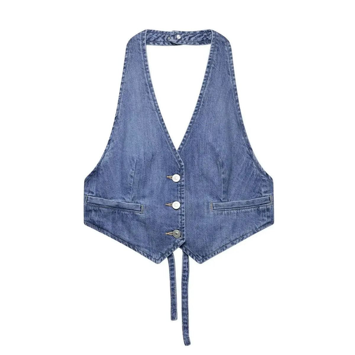 Summer Sexy Chic Women Tank Tops Solid Halter V-Neck Denim Tank Tops New Fashion Backless Mujer Tops