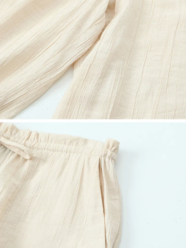 Drawstring Elastic Waist Wide Leg Summer Women Pants Beige Casual Loose Female Long Pantalones 2025 5 Colors Pants