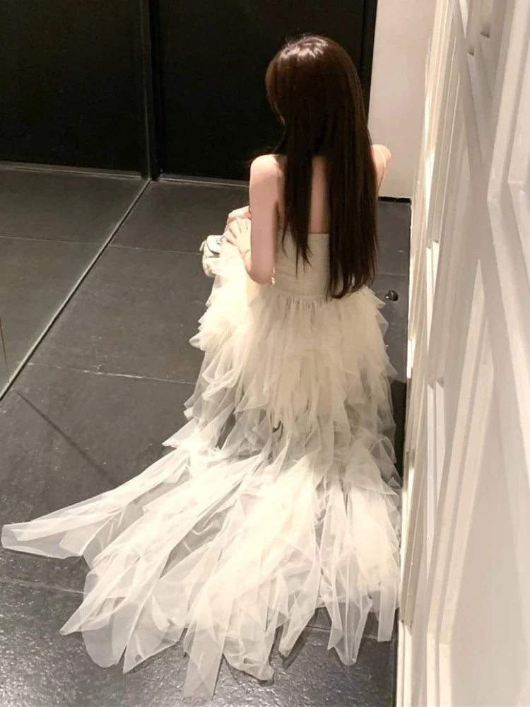 French Vintage Elegant Dresses Women Princess Sexy Irregular Design Evening Party Dresses Female Chic Korea Style Clothes
