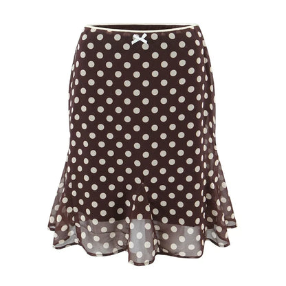 Summer Hot Sale Retro Color Wave Dot Hanging Neck Top and Half Skirt Two Piece Set for Women