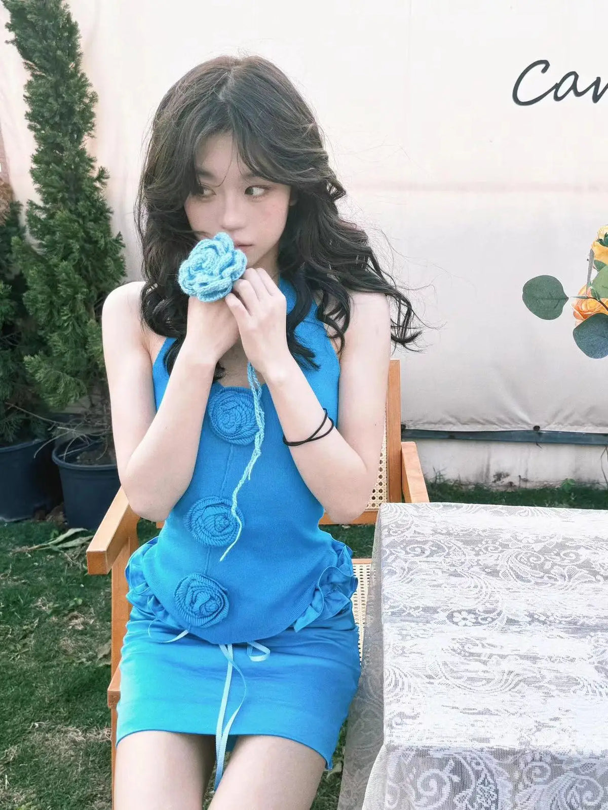 Women Blue Skirt Sets Vintage Mini Skirt and Off Shoulder Crop Top Y2k Elegant Suit 2000s New Matching Sets Clothes 2024 Summer