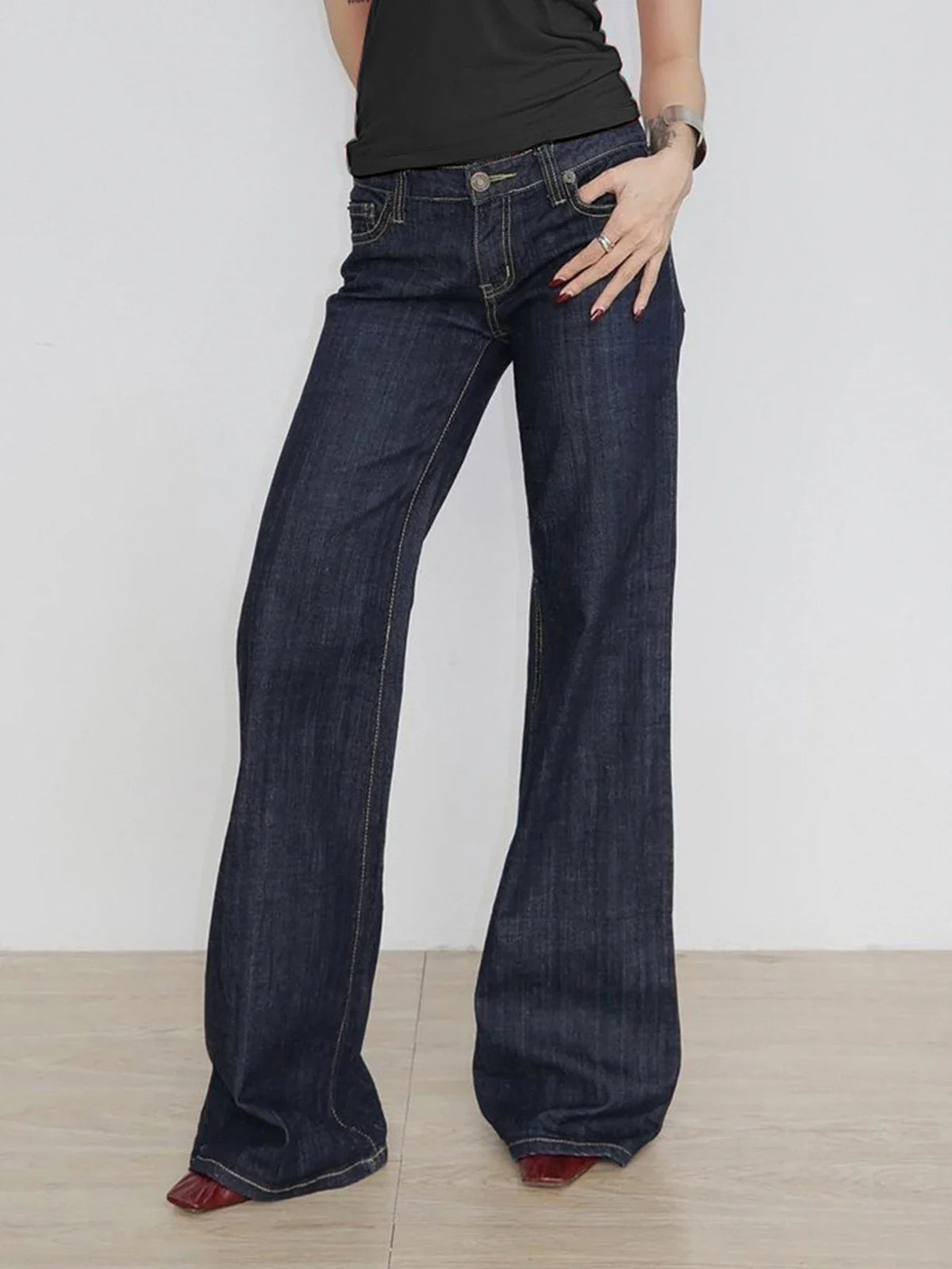 Basic Low Rise Straight Jeans Streetwear y2k Letter Embroidery Baggy Denim Pants Women's Trouser Vintage 2000s Mom Jeans