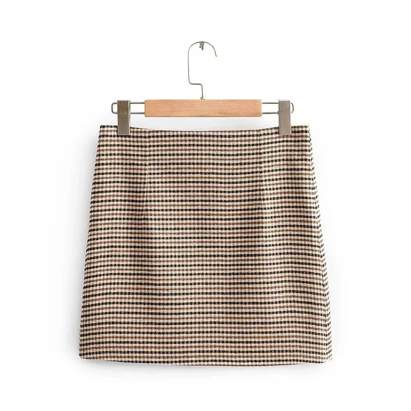 Spring New Ladies Retro Plaid Single Breasted Suit Jacket Sexy High Waist Bag Hip Short Skirt Fashion Casual Women's Suit
